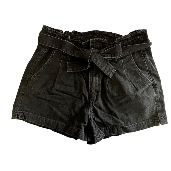 American Eagle Paperbag Tie Waist Black Jean Shorts High Rise Casual size 6 - Picture 1 of 6
